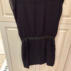 Ali Ro Silk Black Cap Sleeve Dress | Black Leather Belt